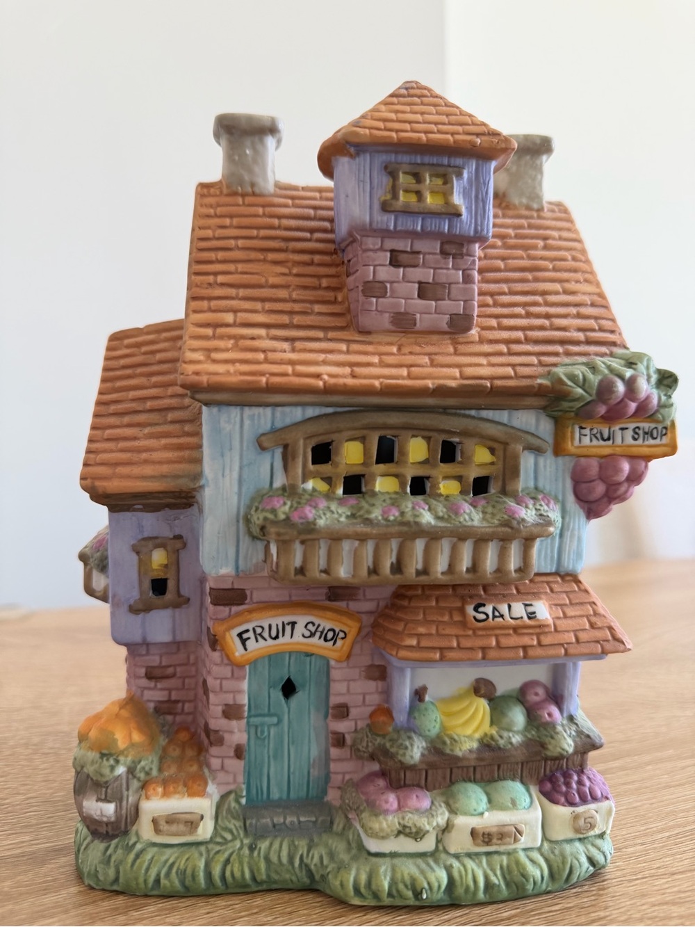 Lighted Ceramic Fruit Shop Village House | Cottagecore Decor | Vintage Home Déco
